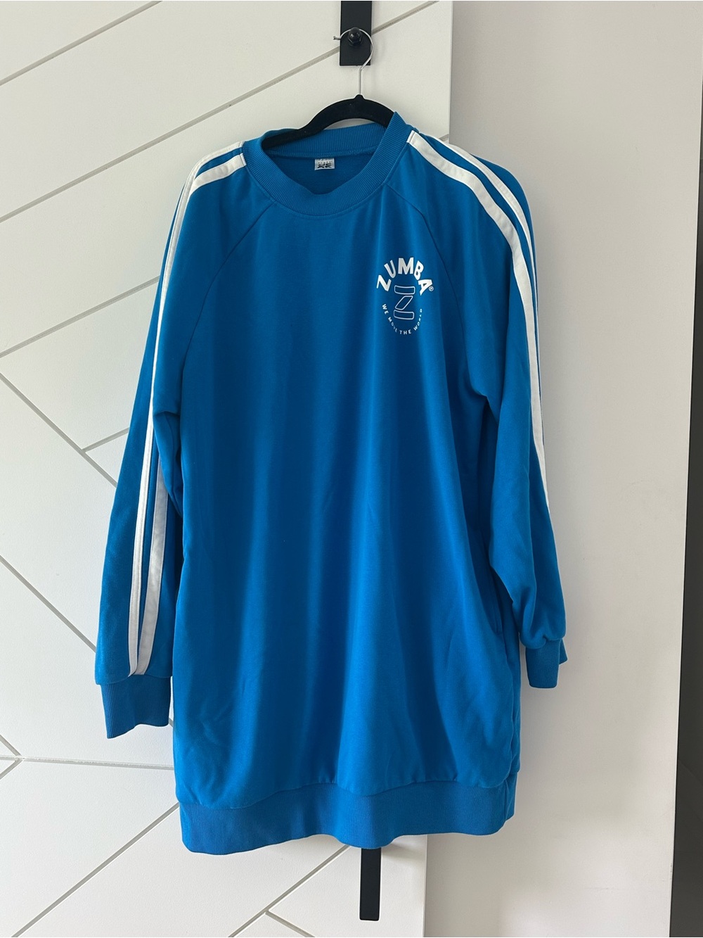 Zumba Blue Athletic Crewneck Sweatshirt with White Stripes